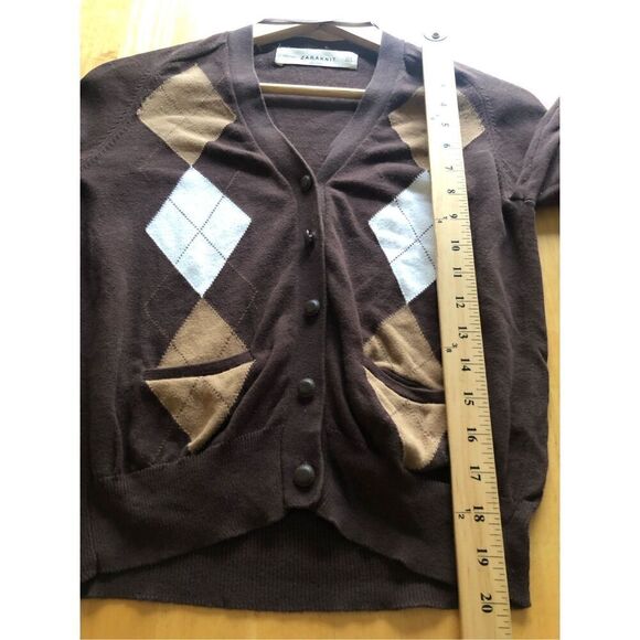 Zara Knit Argyle Cropped Women’s Cardigan Size S - Picture 6 of 10